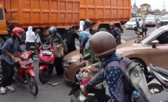 Truk Diduga Rem Blong Tabrak Tiga Kendaraan di Jalan Pramuka Bandar Lampung