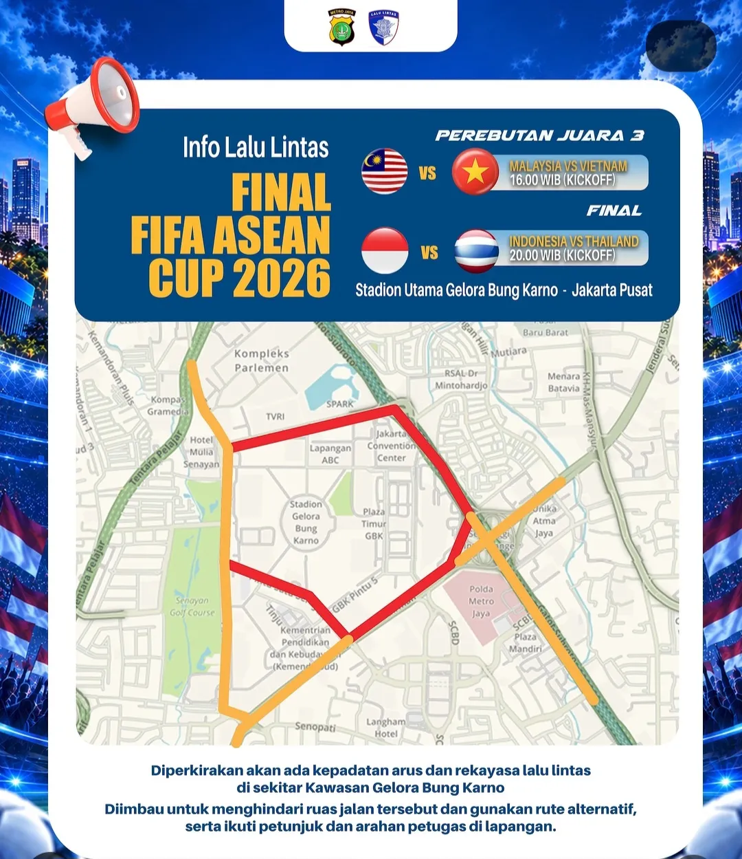 Final Indonesia vs Thailand, Jakarta Berpotensi Macet Malam Ini