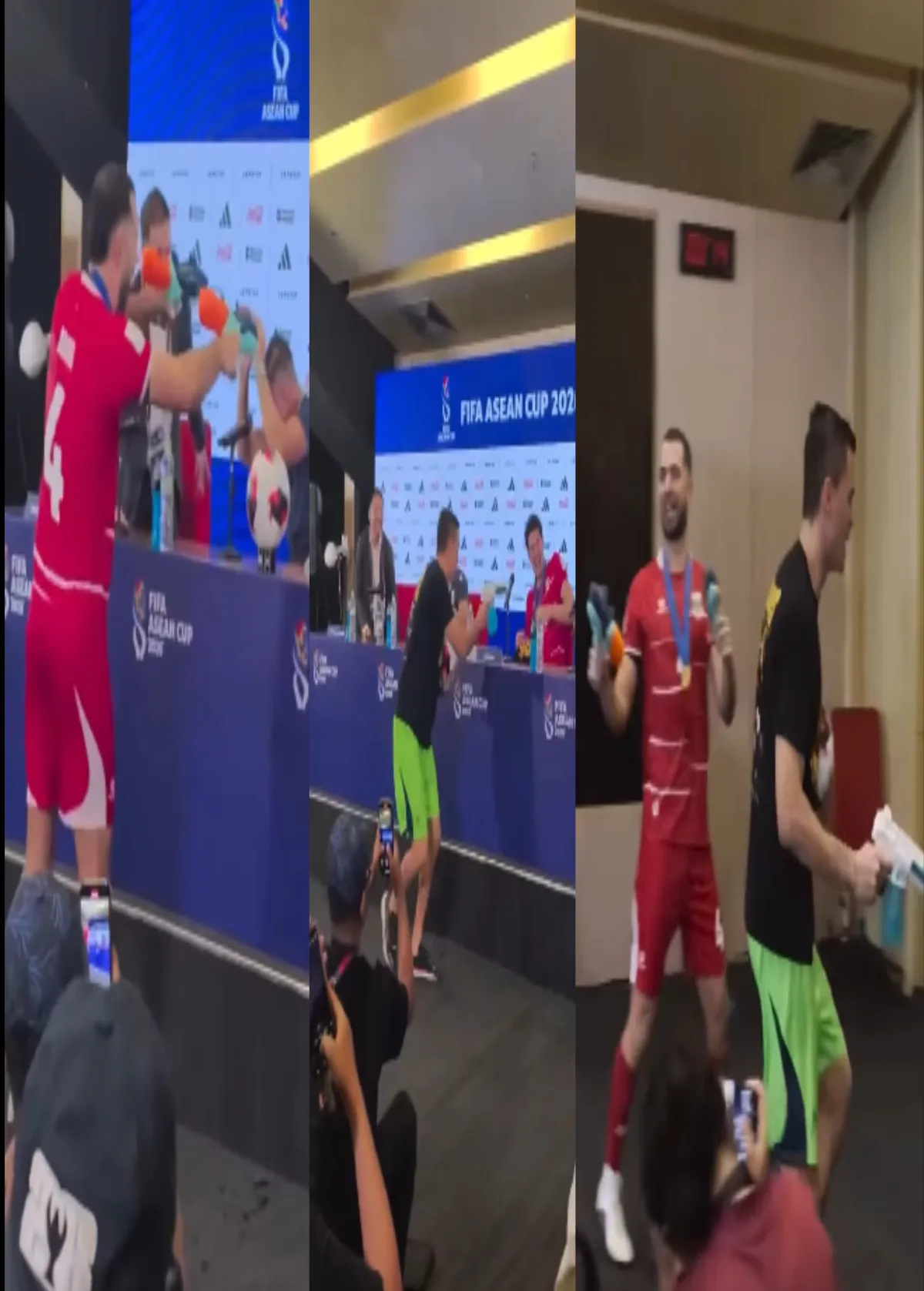 Kocak! John Herdman dan Baggott Ditembaki Pistol Air Oleh Audero dkk saat Konferensi Pers