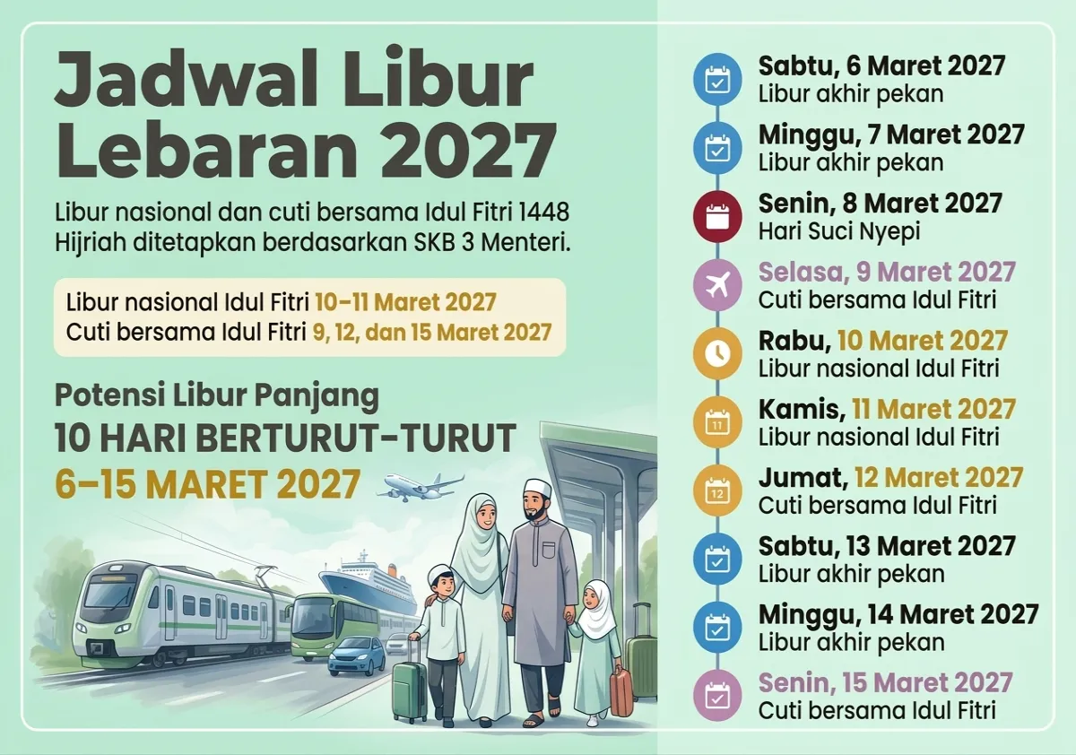 Jadwal Libur Lebaran 2027 Sesuai SKB 3 Menteri, Berpotensi Libur Panjang hingga 10 Hari