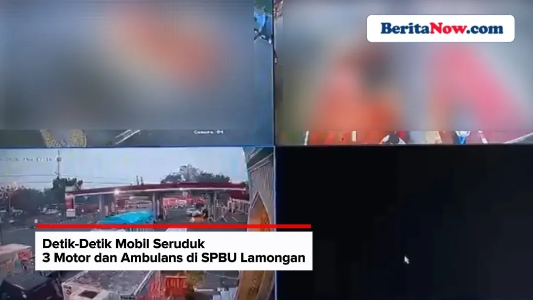 Detik-Detik Mobil Putih Tabrak 3 Motor dan Ambulans di SPBU Lamongan
