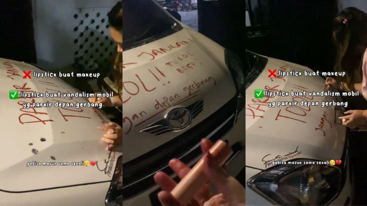 Viral Wanita Coret-coret Mobil Agya Pakai Lipstik yang Parkir di Depan Rumah