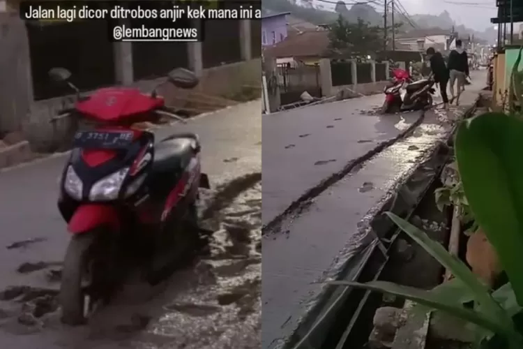 Video Viral Aksi Pemotor Terobos Jalan Baru Dicor di Lembang, Bikin Heboh