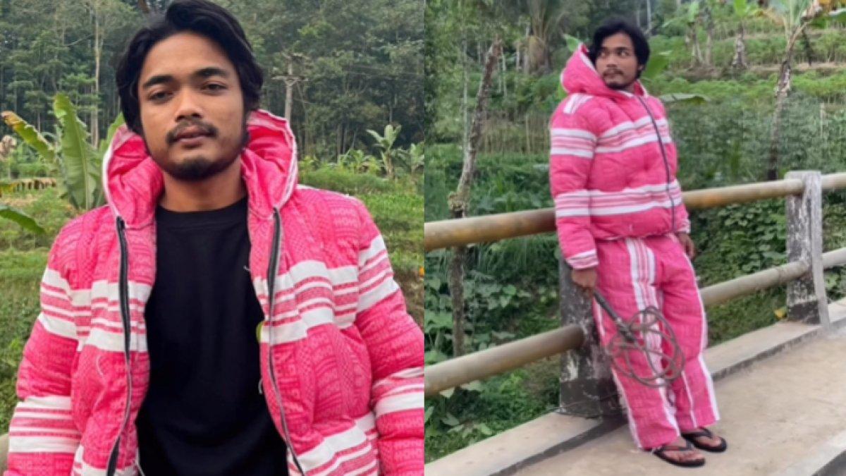 Keren! Pakai Kain Kasur Kapuk Sebagai Outif Rebahan Pria di Magelang Viral