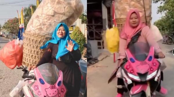 Aksi Emak-emak Jualan Kerupuk dengan Gaya Unik Pakai Motor Sport, Video Viral di Medsos!