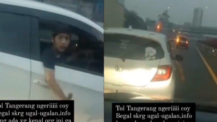Karena Kesal Diklakson Pengemudi Mobil di Tol Tangerang Gebrak Mobil Lain Pakai Sajam
