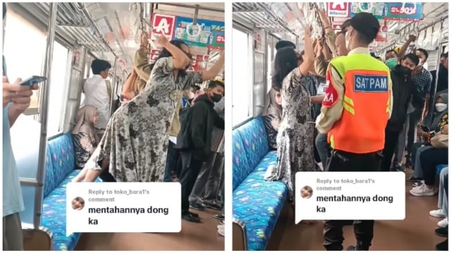 Aneh Emak-emak Gelantungan di Dalam KRL Karena Ingin Berolahraga