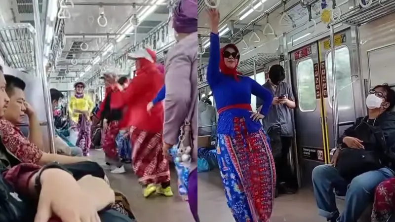 Viral Aksi Emak-emak Fashion Show di KRL, Tampil dengan Kebaya Warna-warni
