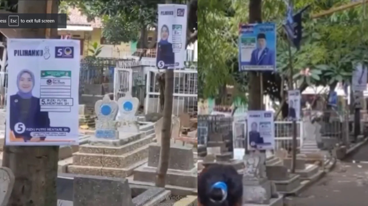 VIRAL Pemakaman di Cirebon Dipenuhi Ratusan Spaduk Caleg