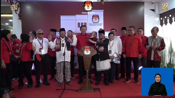 Pramono-Rano Karno Daftar Pilgub ke KPU Didampingi Ahok