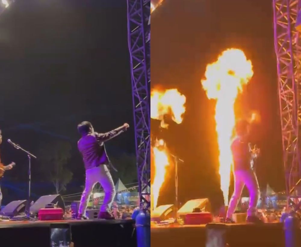 Viral Rian D'Masiv Tersambar Api saat Manggung,  Nyaris Kena Wajah