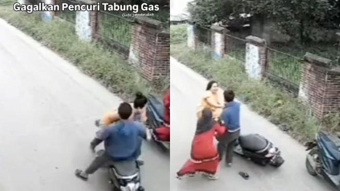 Viral Aksi Emak-Emak Gagalkan Maling Tabung Gas di Bogor Terekam CCTV