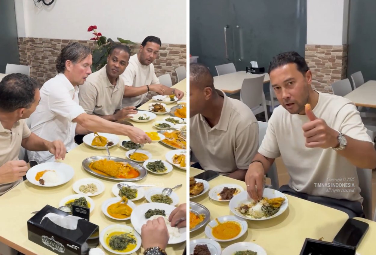 Viral Patrick Kluivert dan Asisten Pelatih Timnas Indonesia Makan Nasi Padang