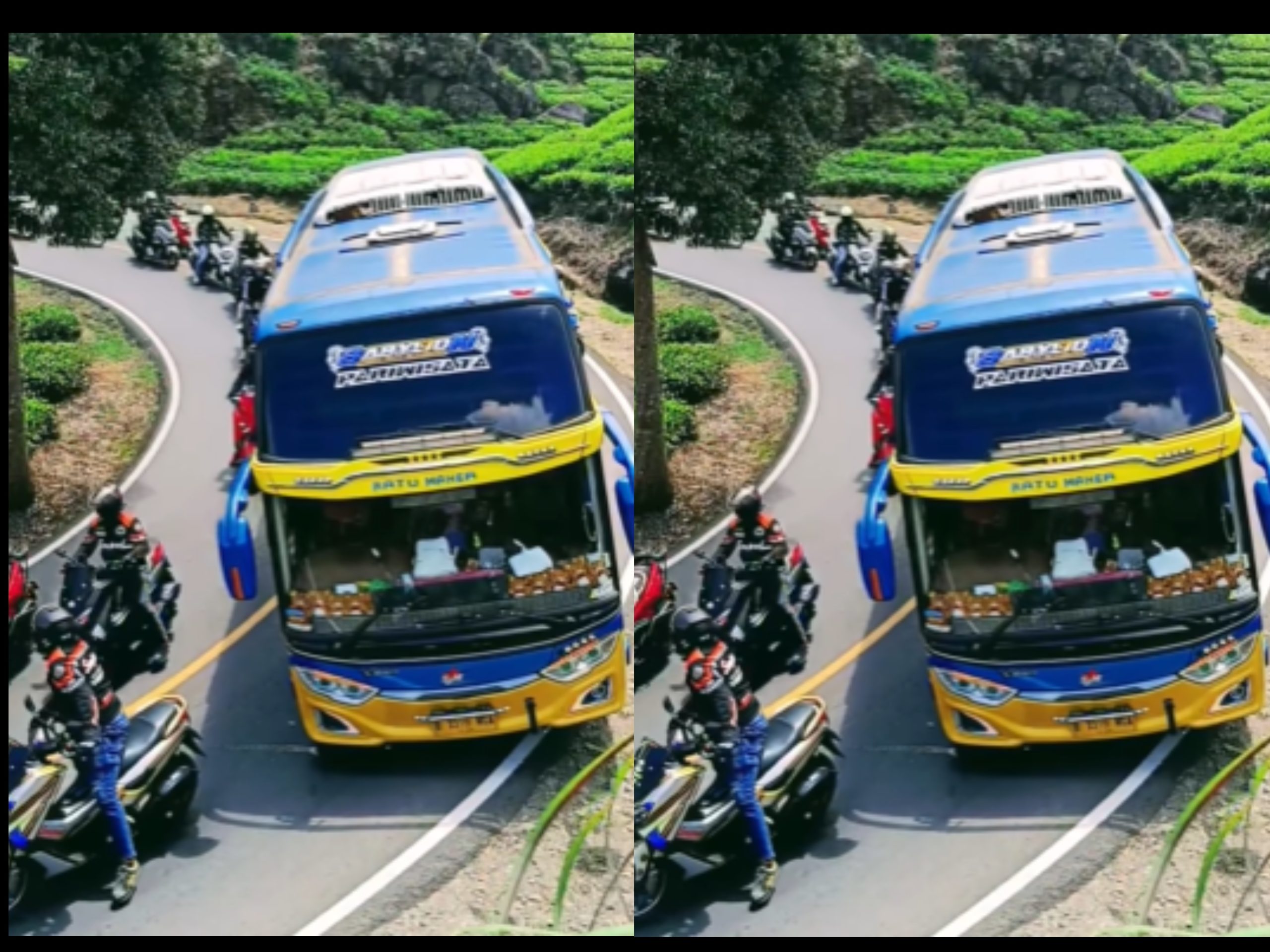 Nekat! Rombongan Klub Motor Hentikan Bus di Tikungan Menurun Viral di Media Sosial