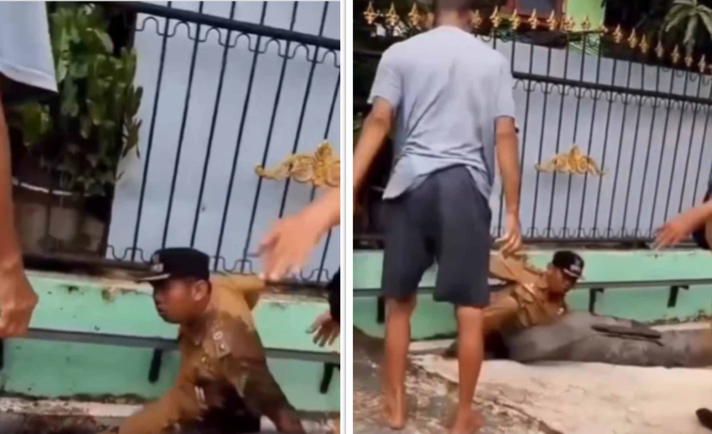 Bongkar Polisi Tidur, Lurah Didorong Warga Hingga Masuk Parit