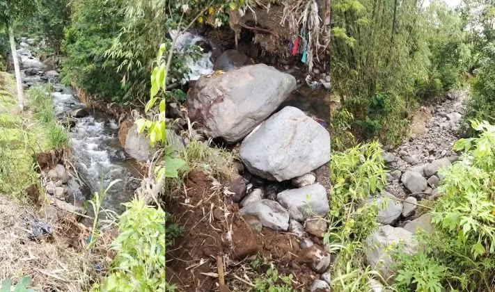 Aliran Sungai Jorong Gantiang Mendadak Kering