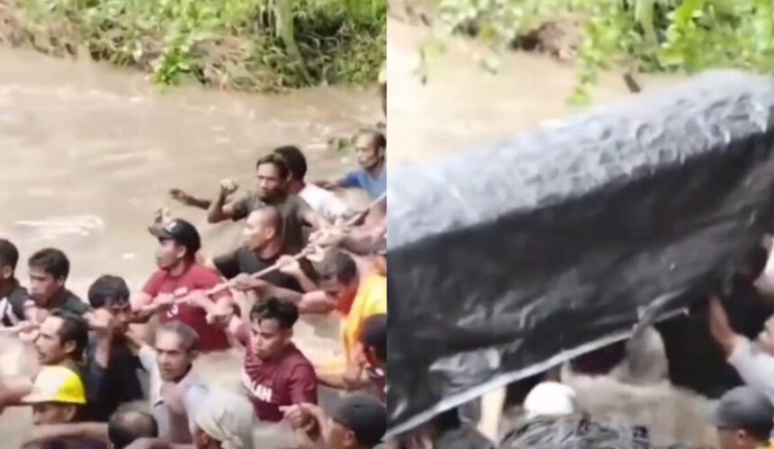 Viral Warga Halmahera Utara Gotong Jenazah Seberangi Sungai Gegara Jembatan Amruk