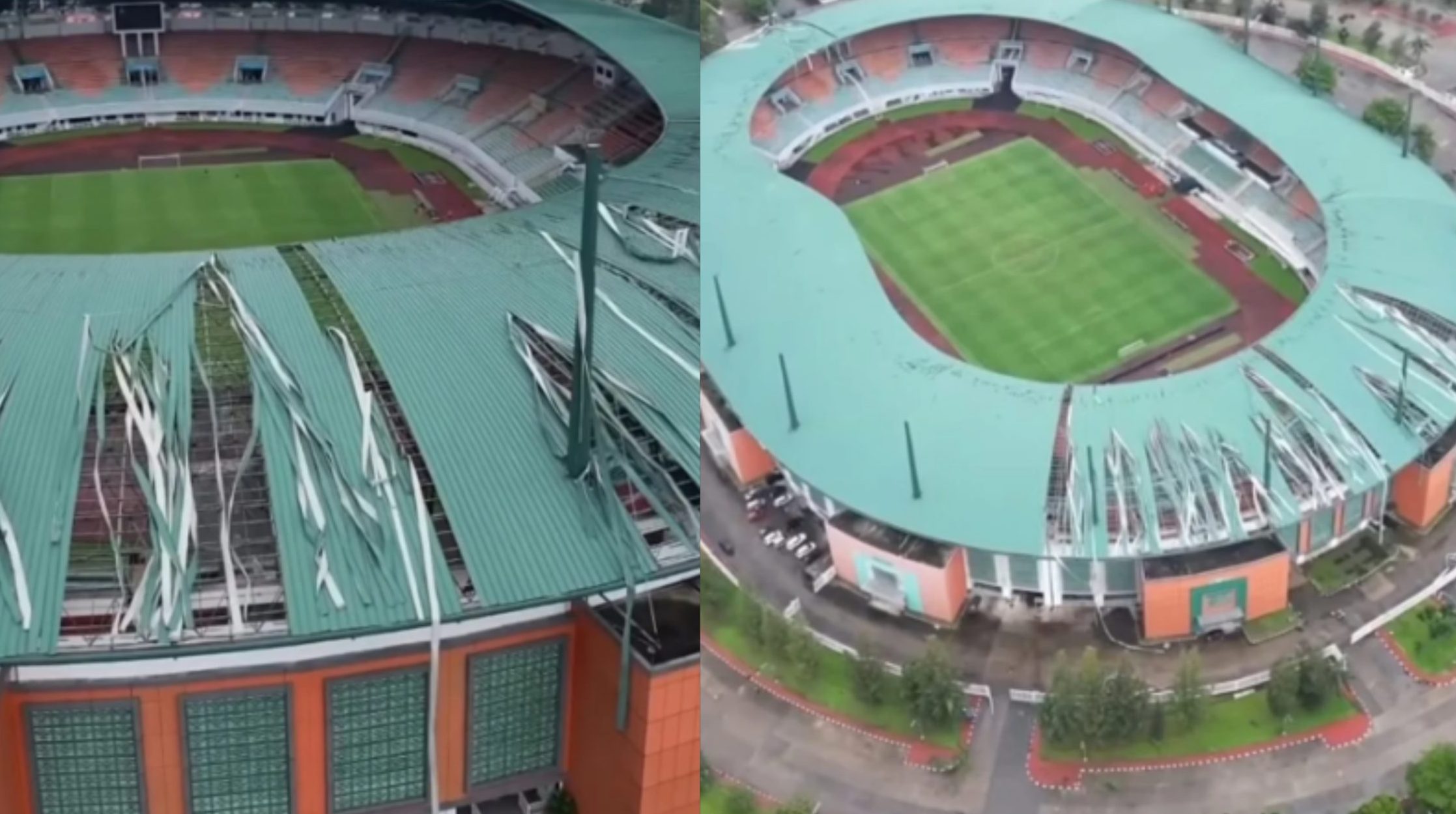 Atap Stadion Pakansari Rusak Parah Diterjang Angin Kencang