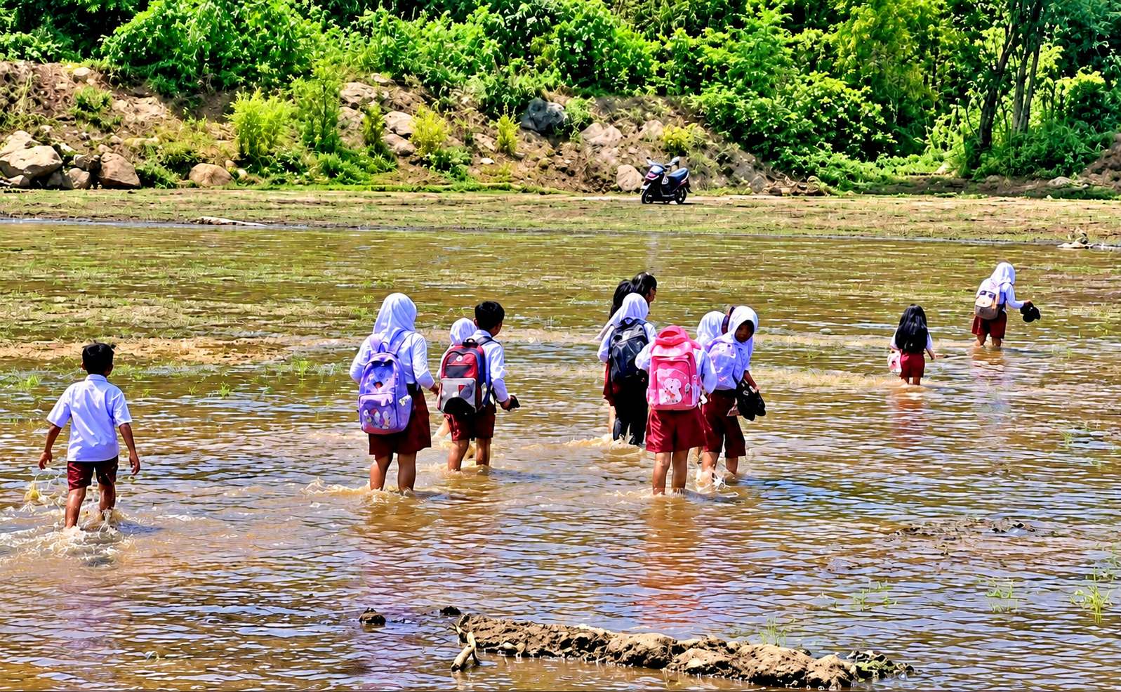 Siswa SD di Pidie Jaya Terpaksa Seberangi Sungai Setiap Hari, Keselamatan Jadi Sorotan